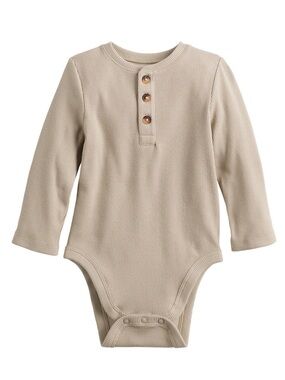 jumping beans Ribbed Henley Long-Sleeve Bodysuit in Beige 24 mo